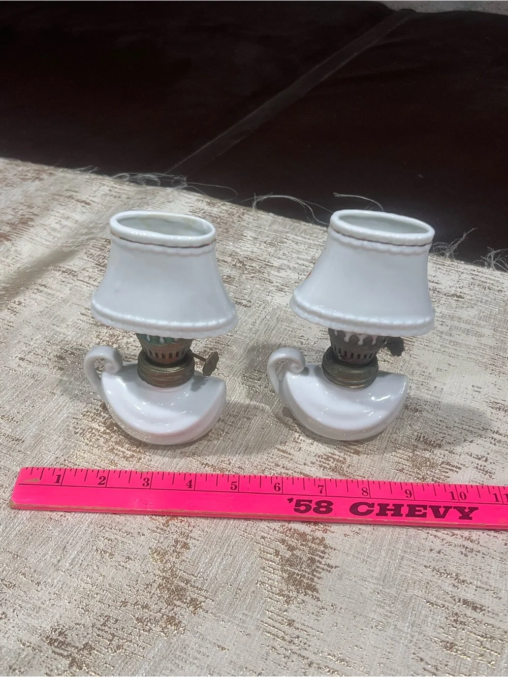 Vintage Floral Ceramic Mini Oil Lamp Pair - White with Orange Flowers